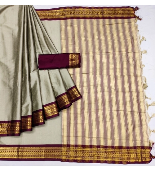 Women's Cotton Silk Solid Saree With Unstitched Blouse 5.5Mtr (Beige)