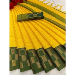 Women's Cotton Silk Printed Saree With Unstitched Blouse 5.5Mtr (Lime Green)