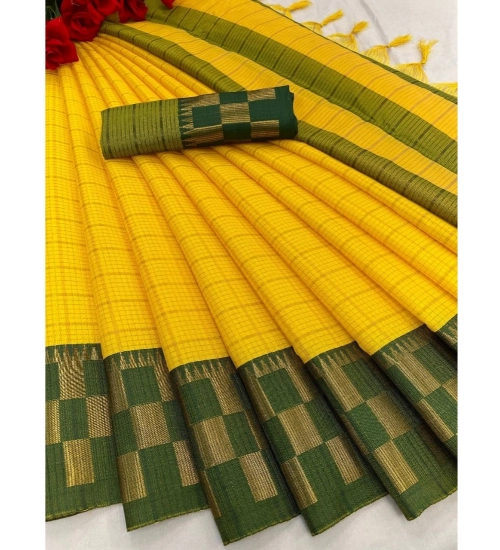 Women's Cotton Silk Printed Saree With Unstitched Blouse 5.5Mtr (Lime Green)