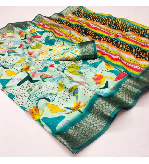 Women's Cotton Silk Printed Saree With Unstitched Blouse 5.5Mtr (Multicolor)