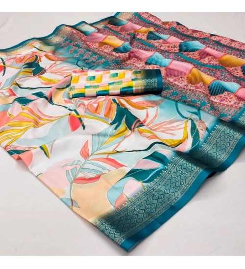 Women's Cotton Silk Printed Saree With Unstitched Blouse 5.5Mtr (Multicolor)