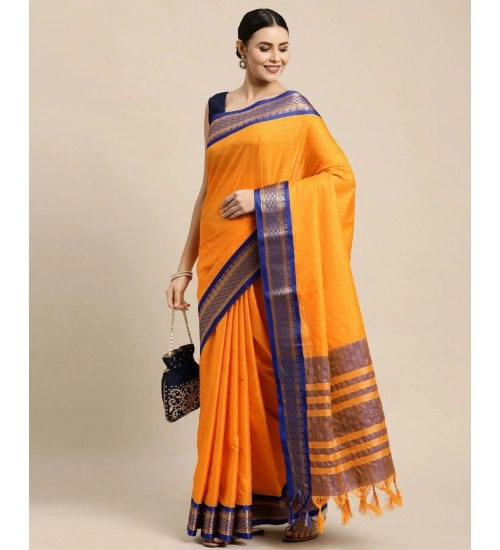 Women's Cotton Silk Checkered Saree With Unstitched Blouse 5.5Mtr (Gold)