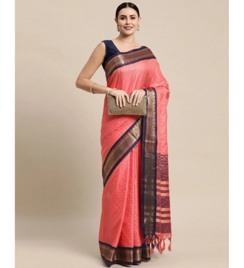 Women's Cotton Silk Checkered Saree With Unstitched Blouse 5.5Mtr (Pink)