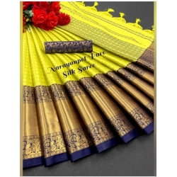 Women's Cotton Silk Woven Design Saree With Unstitched Blouse 5.5Mtr (Yellow)