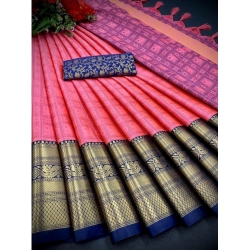 Women's Cotton Silk Printed Saree With Unstitched Blouse 5.5Mtr (Orange)