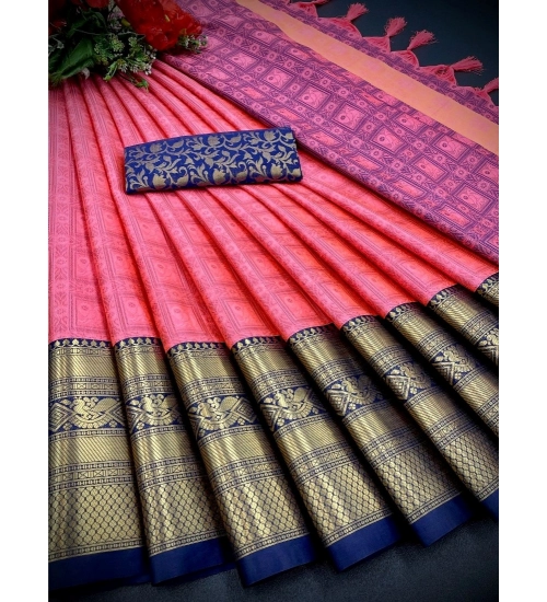 Women's Cotton Silk Printed Saree With Unstitched Blouse 5.5Mtr (Orange)