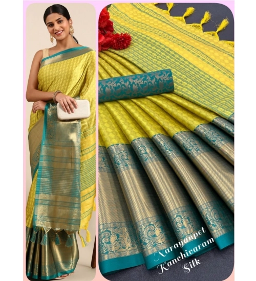 Women's Cotton Silk Woven Design Saree With Unstitched Blouse 5.5Mtr (Mustard)