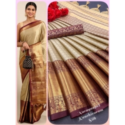 Women's Cotton Silk Woven Design Saree With Unstitched Blouse 5.5Mtr (Gold)