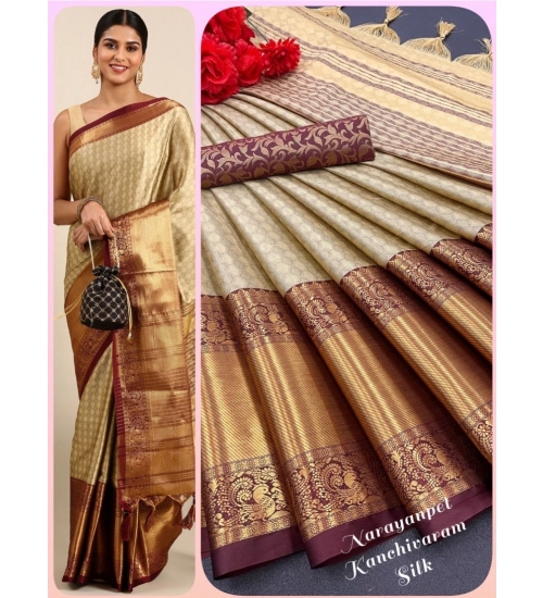 Women's Cotton Silk Woven Design Saree With Unstitched Blouse 5.5Mtr (Gold)
