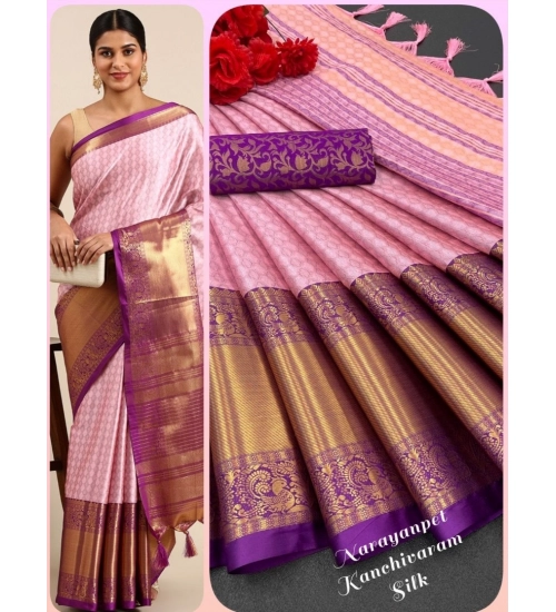 Women's Cotton Silk Woven Design Saree With Unstitched Blouse 5.5Mtr (Purple)