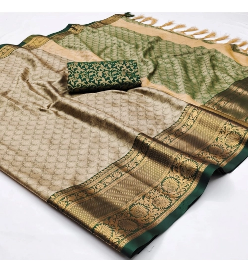 Women's Cotton Silk Floral Print Saree With Unstitched Blouse 5.5Mtr (Green)