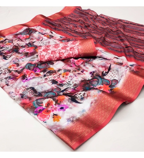 Women's Cotton Silk Printed Saree With Unstitched Blouse 5.5Mtr (Multicolor)