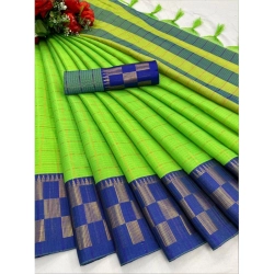 Women's Cotton Silk Printed Saree With Unstitched Blouse 5.5Mtr (Green-Blue)