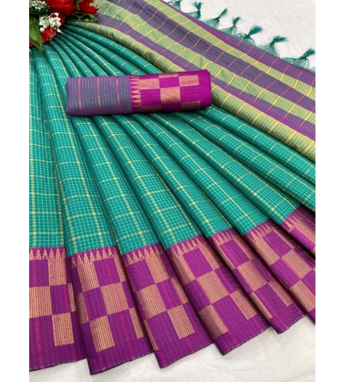 Women's Cotton Silk Printed Saree With Unstitched Blouse 5.5Mtr (Green-Purple)
