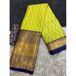 Women's Cotton Silk Printed Saree With Unstitched Blouse 5.5Mtr (Green)