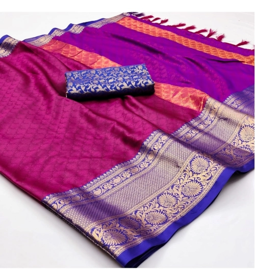 Women's Cotton Silk Floral Print Saree With Unstitched Blouse 5.5Mtr (Purple)