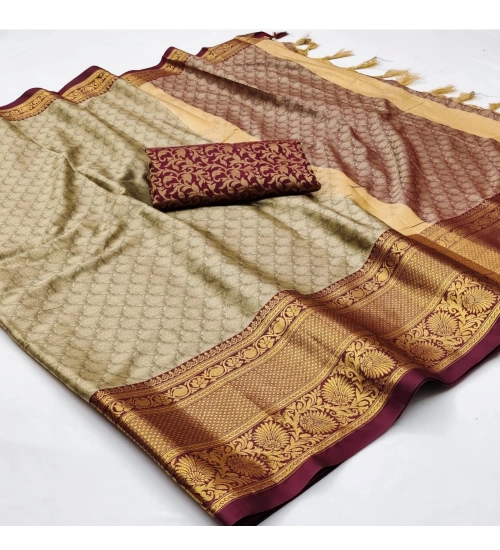 Women's Cotton Silk Floral Print Saree With Unstitched Blouse 5.5Mtr (Maroon)