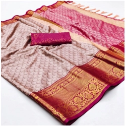 Women's Cotton Silk Floral Print Saree With Unstitched Blouse 5.5Mtr (Rani)