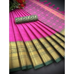 Women's Cotton Silk Printed Saree With Unstitched Blouse 5.5Mtr (Pink)