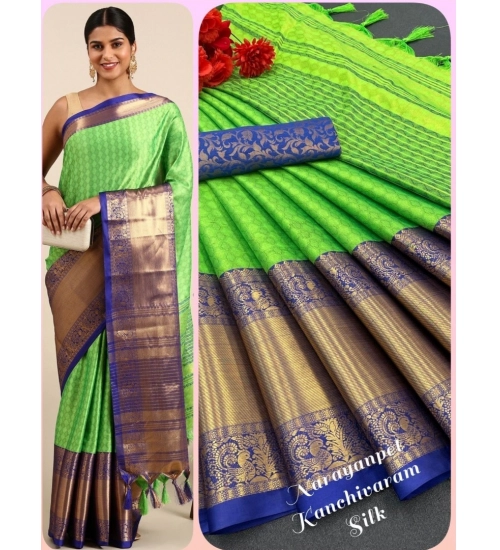 Women's Cotton Silk Woven Design Saree With Unstitched Blouse 5.5Mtr (Green)
