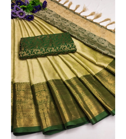Women's Cotton Silk Printed Saree With Unstitched Blouse 5.5Mtr (Cream)