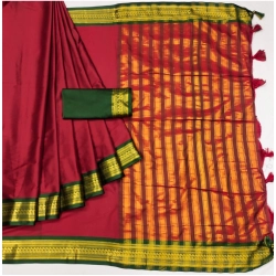 Women's Cotton Silk Solid Saree With Unstitched Blouse 5.5Mtr (Red)