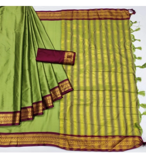 Women's Cotton Silk Solid Saree With Unstitched Blouse 5.5Mtr (Light Green)