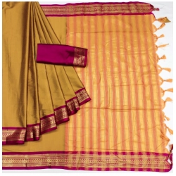 Women's Cotton Silk Solid Saree With Unstitched Blouse 5.5Mtr (Yellow)