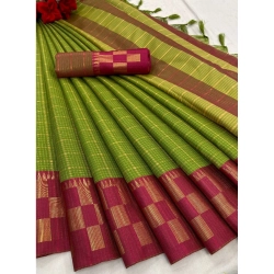 Women's Cotton Silk Printed Saree With Unstitched Blouse 5.5Mtr (Mehendi)