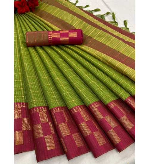 Women's Cotton Silk Printed Saree With Unstitched Blouse 5.5Mtr (Mehendi)