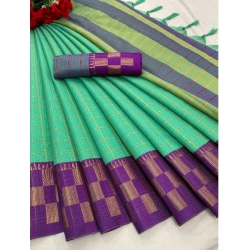 Women's Cotton Silk Printed Saree With Unstitched Blouse 5.5Mtr (Green)