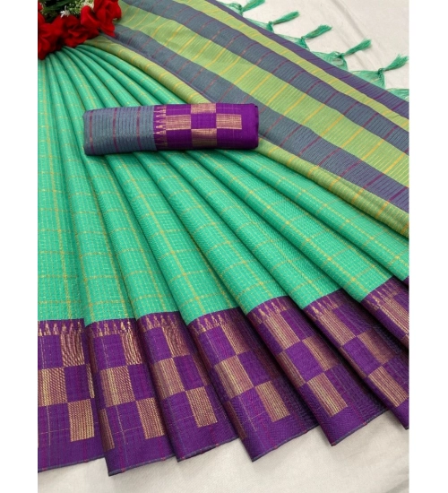 Women's Cotton Silk Printed Saree With Unstitched Blouse 5.5Mtr (Green)