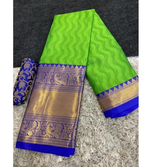 Women's Cotton Silk Printed Saree With Unstitched Blouse 5.5Mtr (D Green)
