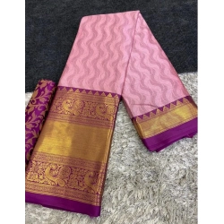 Women's Cotton Silk Printed Saree With Unstitched Blouse 5.5Mtr (Purple)