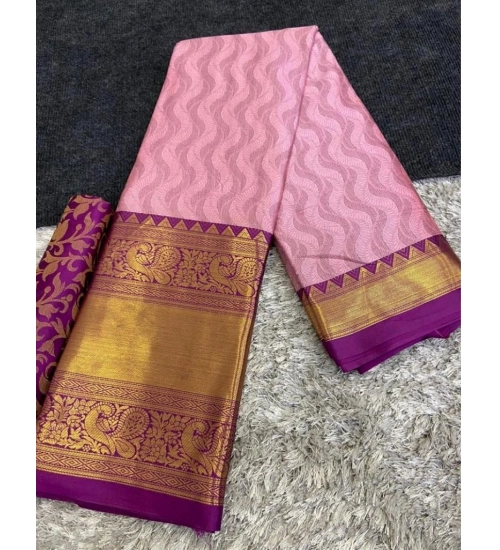 Women's Cotton Silk Printed Saree With Unstitched Blouse 5.5Mtr (Purple)