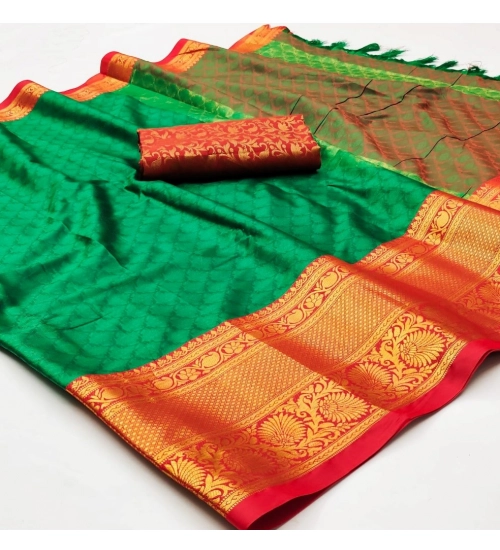 Women's Cotton Silk Floral Print Saree With Unstitched Blouse 5.5Mtr (Green)