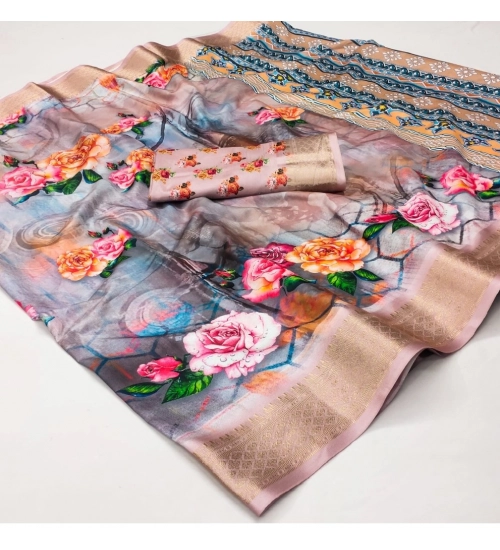 Women's Cotton Silk Printed Saree With Unstitched Blouse 5.5Mtr (Multicolor)