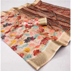 Women's Cotton Silk Printed Saree With Unstitched Blouse 5.5Mtr (Multicolor)