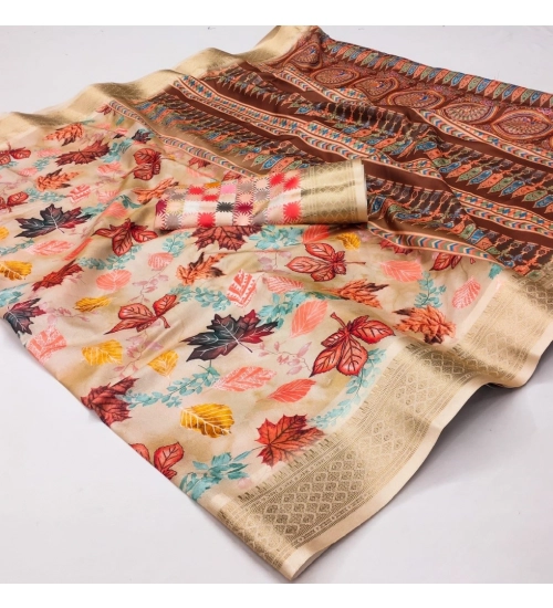 Women's Cotton Silk Printed Saree With Unstitched Blouse 5.5Mtr (Multicolor)