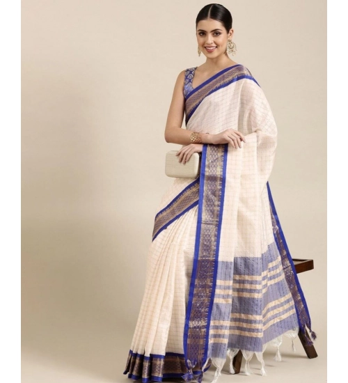 Women's Cotton Silk Checkered Saree With Unstitched Blouse 5.5Mtr (R Blue)