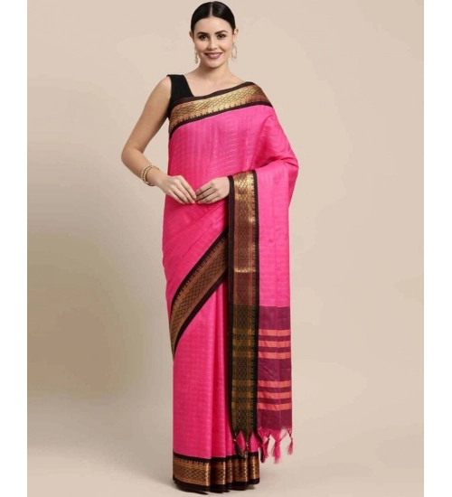 Women's Cotton Silk Checkered Saree With Unstitched Blouse 5.5Mtr (Rani Black)