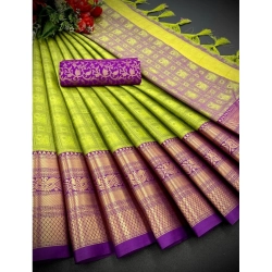 Women's Cotton Silk Printed Saree With Unstitched Blouse 5.5Mtr (Light Green)