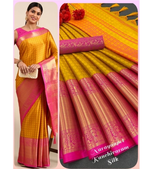 Women's Cotton Silk Woven Design Saree With Unstitched Blouse 5.5Mtr (Orange)