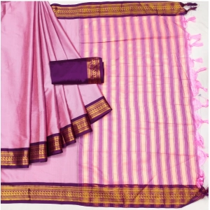 Generic Women's Cotton Silk Solid Saree With Unstitched Blouse 5.5Mtr (Pink)