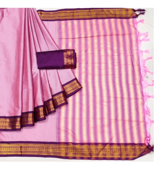 Women's Cotton Silk Solid Saree With Unstitched Blouse 5.5Mtr (Pink)