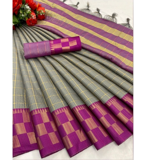 Women's Cotton Silk Printed Saree With Unstitched Blouse 5.5Mtr (Grey)