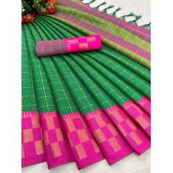 Women's Cotton Silk Printed Saree With Unstitched Blouse 5.5Mtr (D Green)