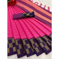 Women's Cotton Silk Printed Saree With Unstitched Blouse 5.5Mtr (Pink)