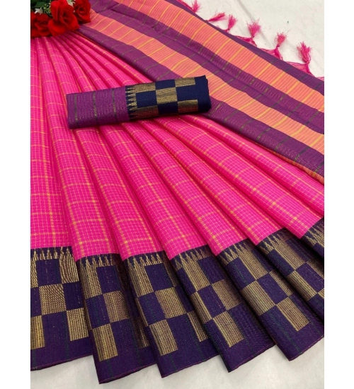 Women's Cotton Silk Printed Saree With Unstitched Blouse 5.5Mtr (Pink)