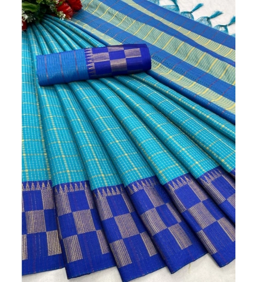 Women's Cotton Silk Printed Saree With Unstitched Blouse 5.5Mtr (Sky Blue)